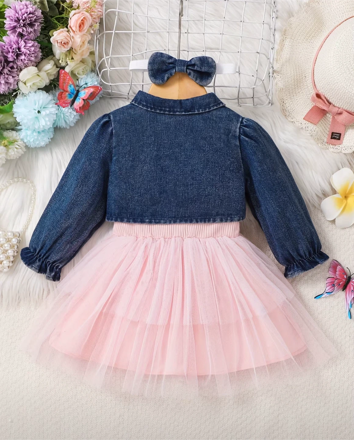 Brand new - 12-18 mos Baby Girl Denim Jacket & Pink Tulle Dress - photo 2