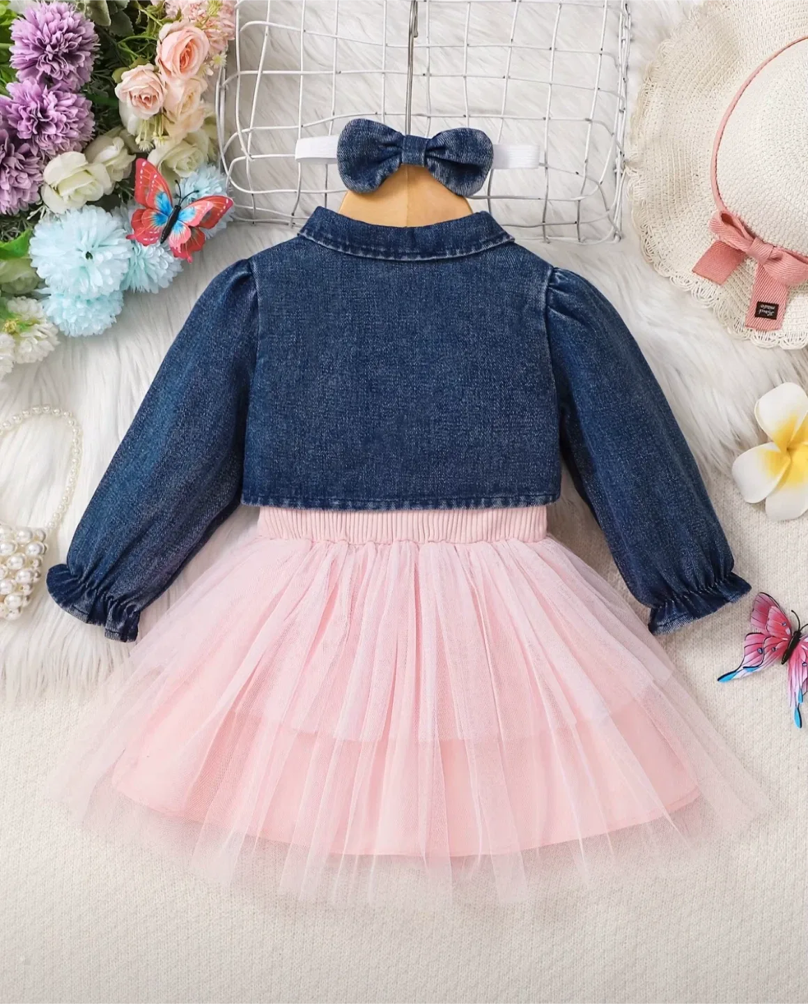 Brand new - 12-18 mos Baby Girl Denim Jacket & Pink Tulle Dress image indicator(2)