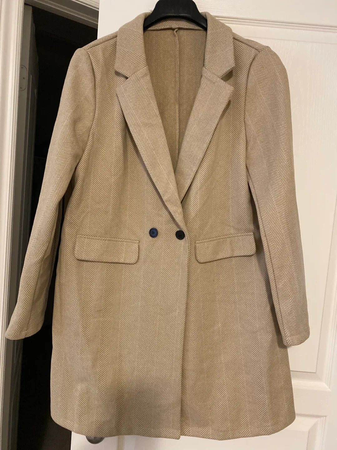 Beige Herringbone Blazer