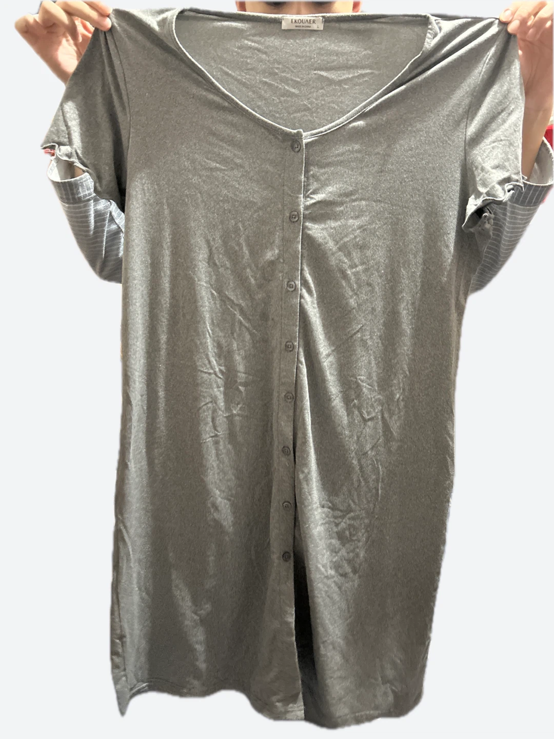 Ekouaer Grey Button-Down Dress - Size L