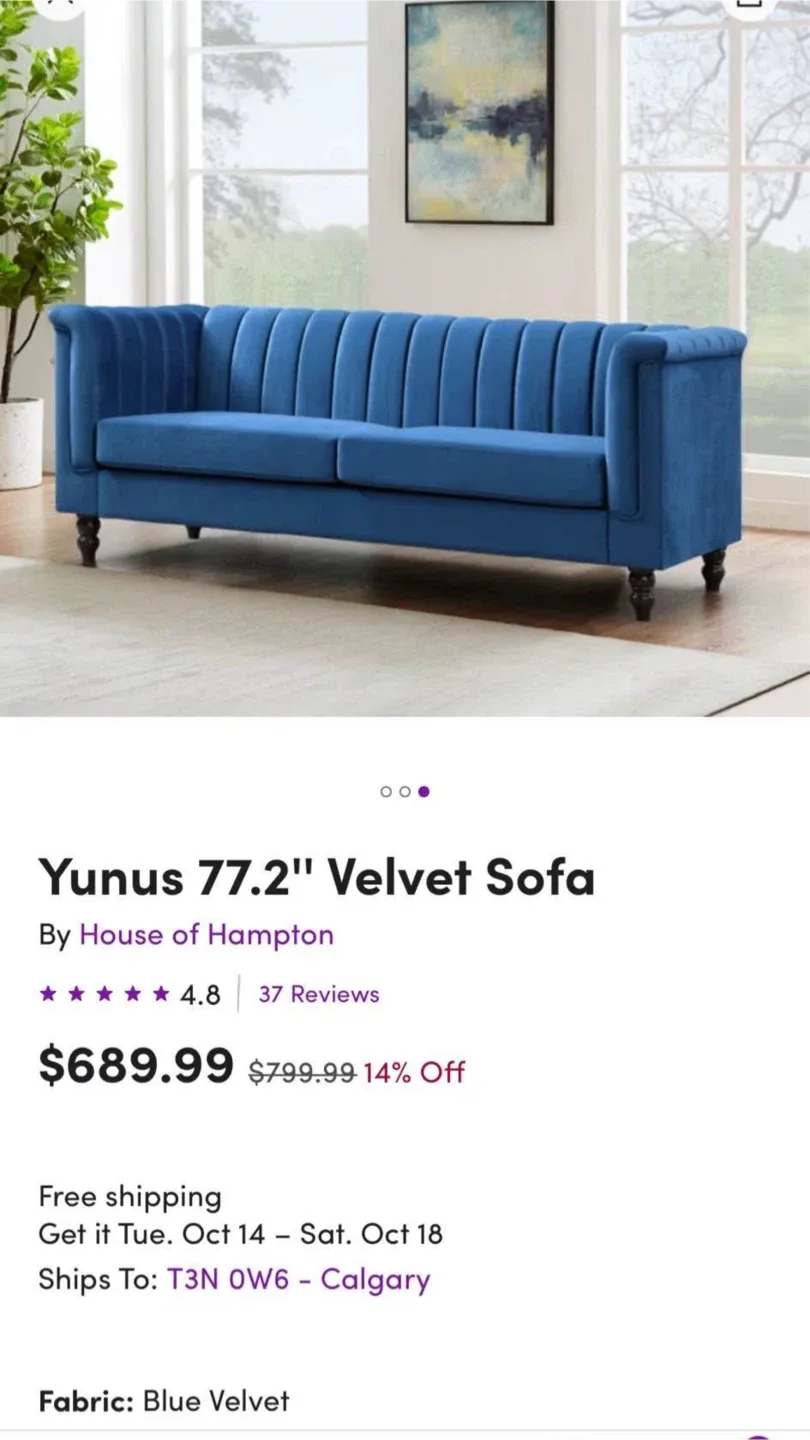 Velvet Sofa - Blue