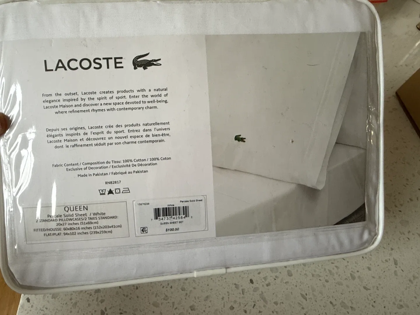 New Lacoste Queen Size Sheet Set - White image indicator(3)