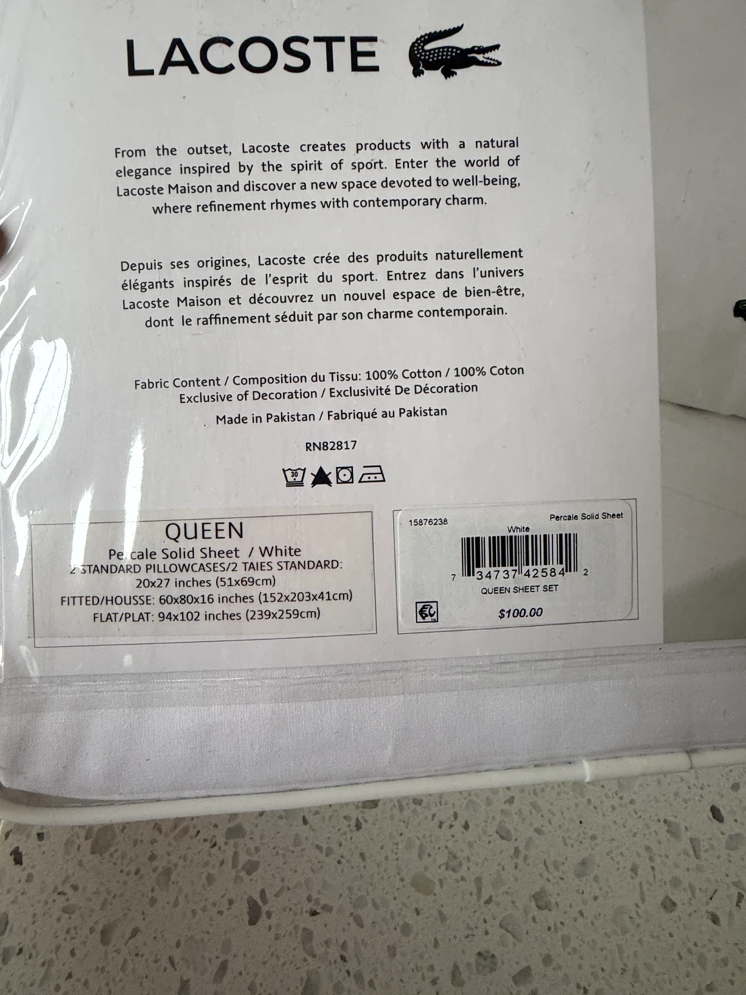 New Lacoste Queen Size Sheet Set - White - photo 2
