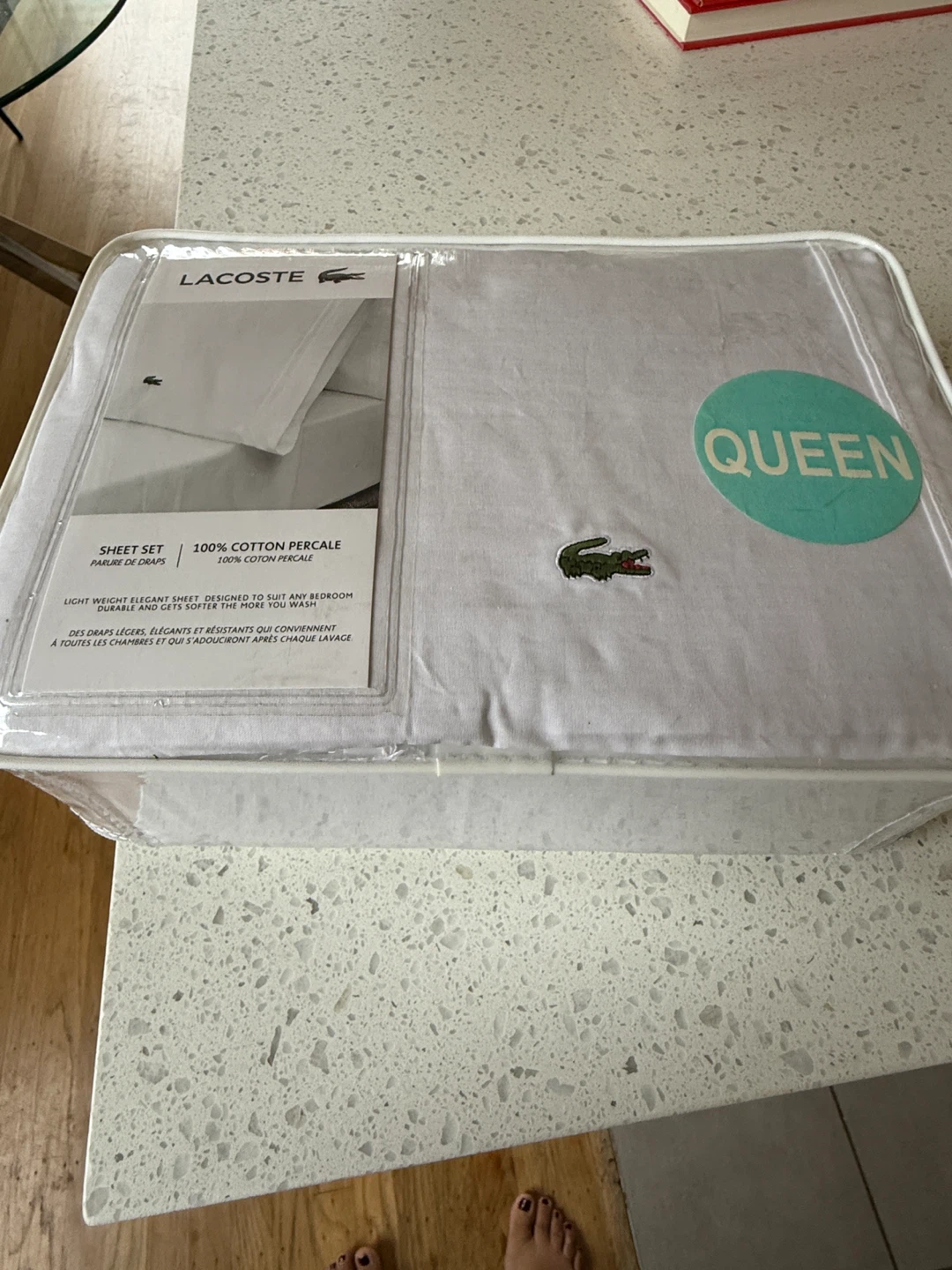 New Lacoste Queen Size Sheet Set - White
