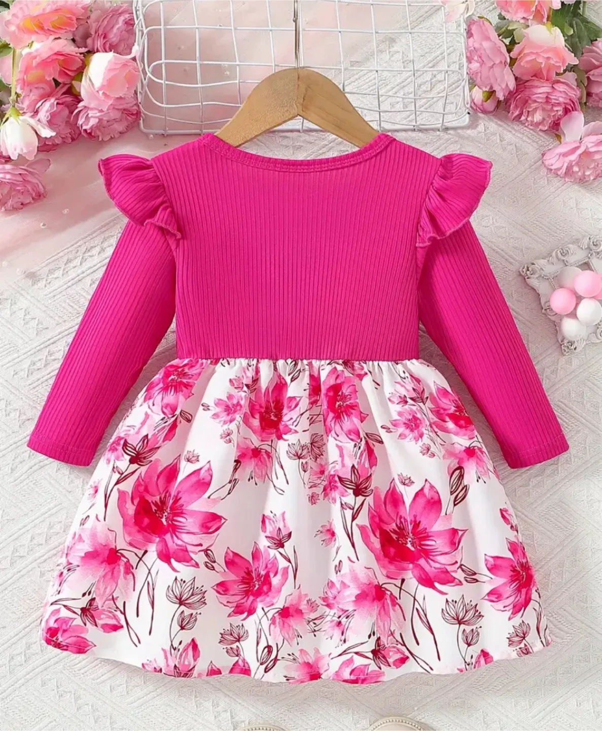 Brand new - Pink Floral Long Sleeve Dress (18-24 mos) image indicator(2)