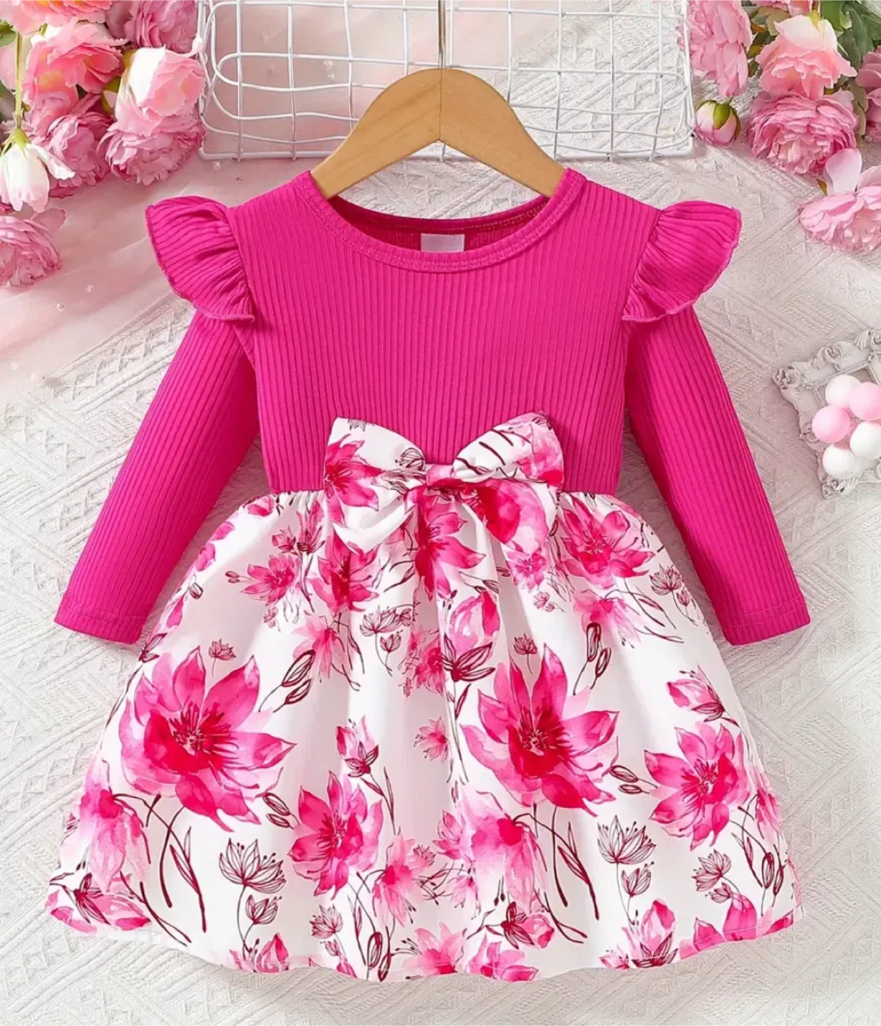Brand new - Pink Floral Long Sleeve Dress (18-24 mos)