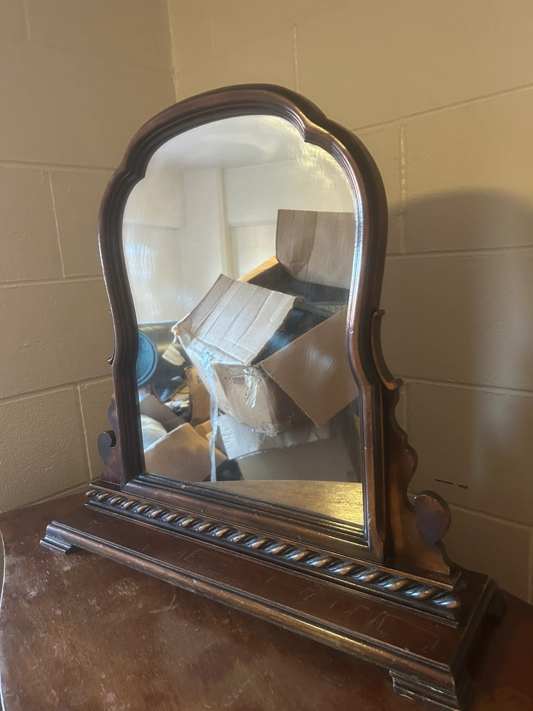Antique Vanity Mirror - Dark Wood