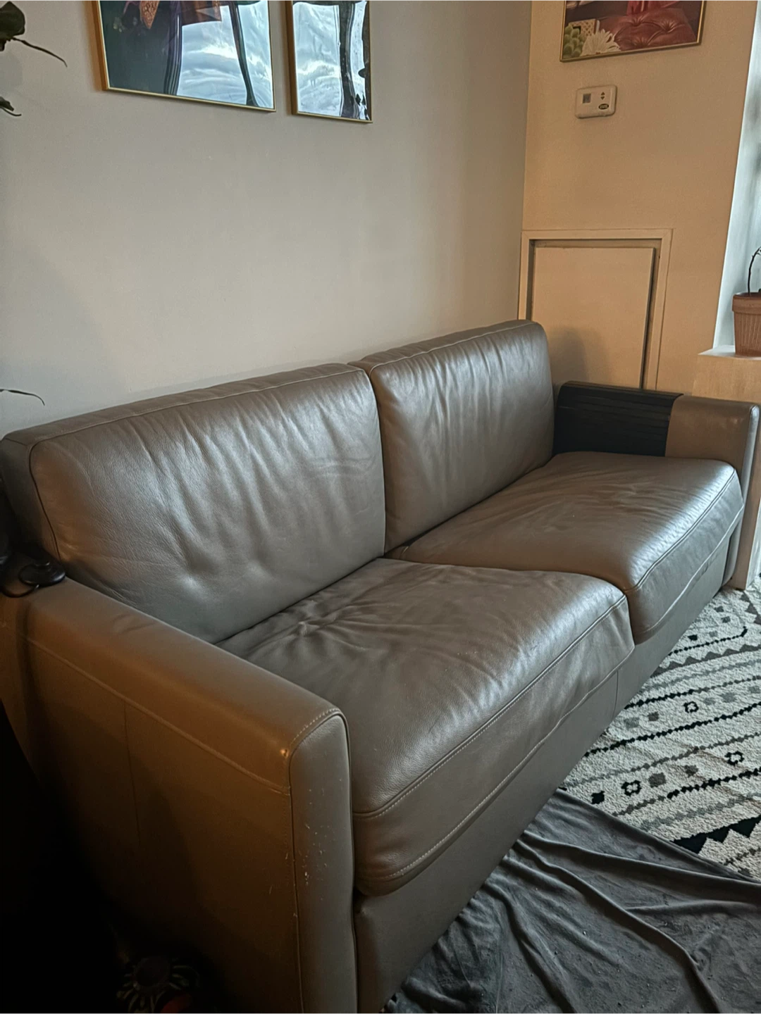 100% Leather Sofa Bed Grey (Please Read Description) - photo 2