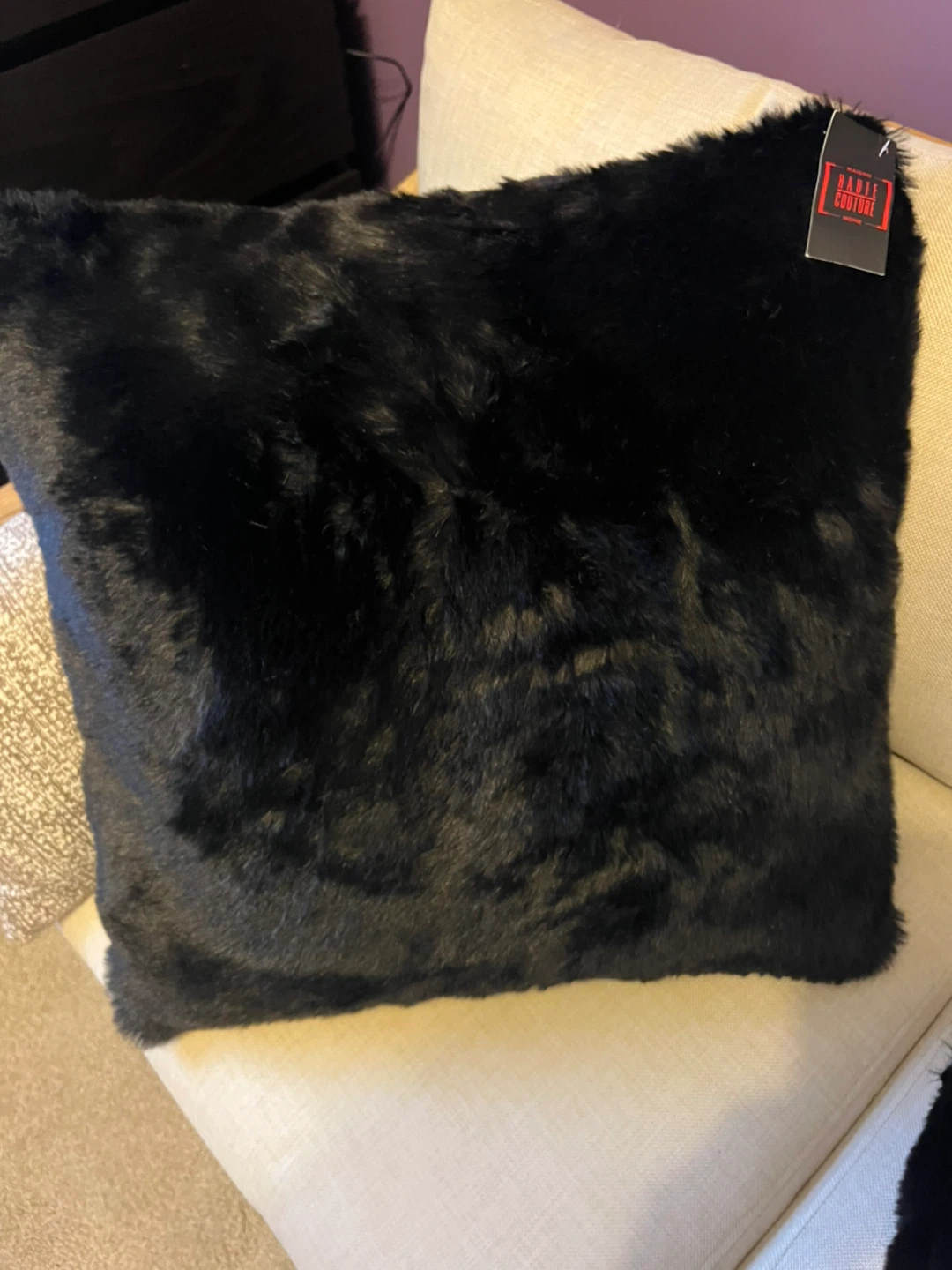 Maison Nicole Couture Faux Fur Throw & Cushion-  Black - photo 2