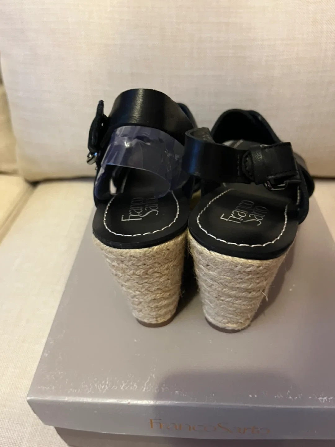 Franco Sarto Black Leather Espadrille Wedges - Size 8 image indicator(3)