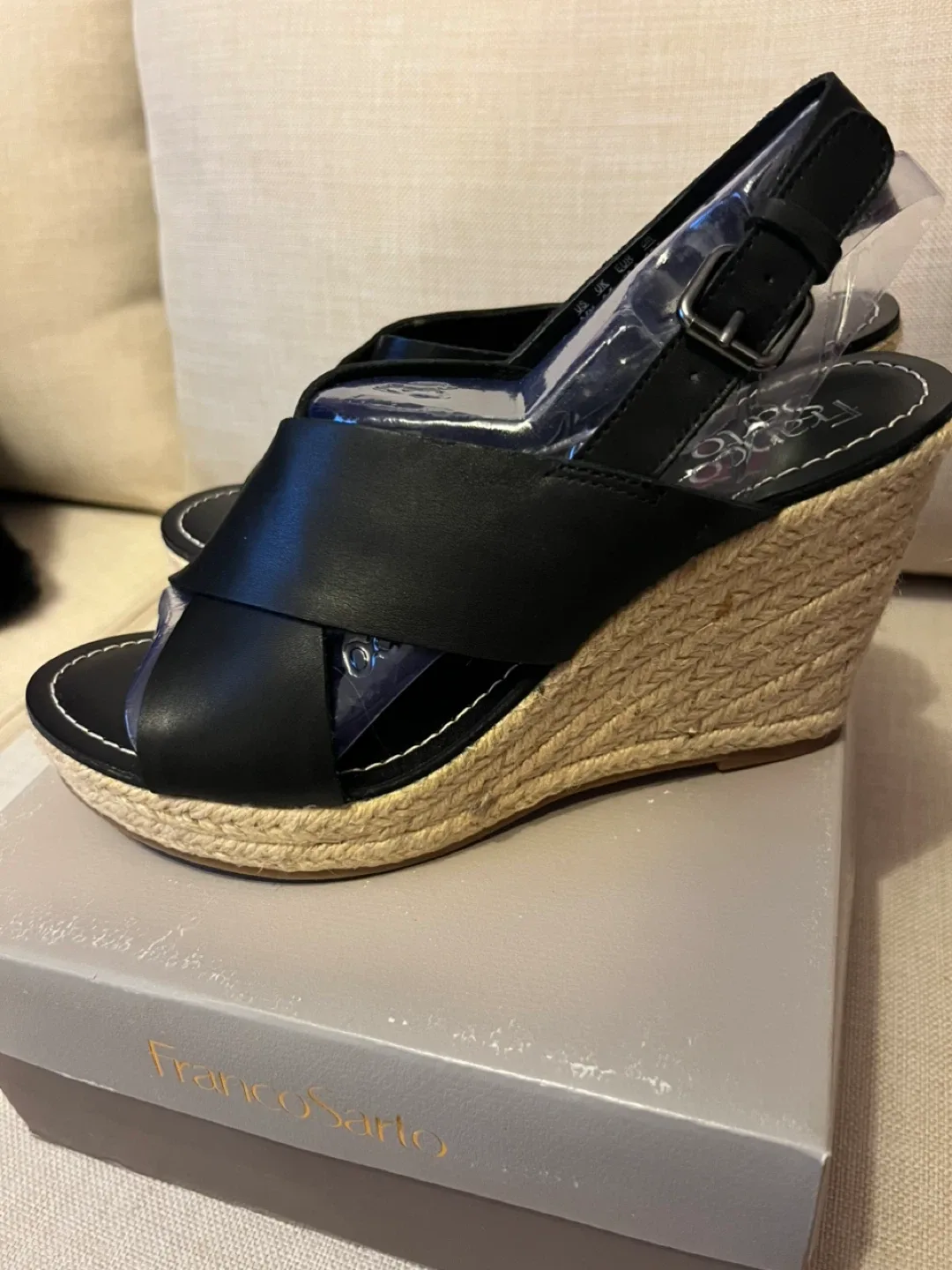 Franco Sarto Black Leather Espadrille Wedges - Size 8 image indicator(2)