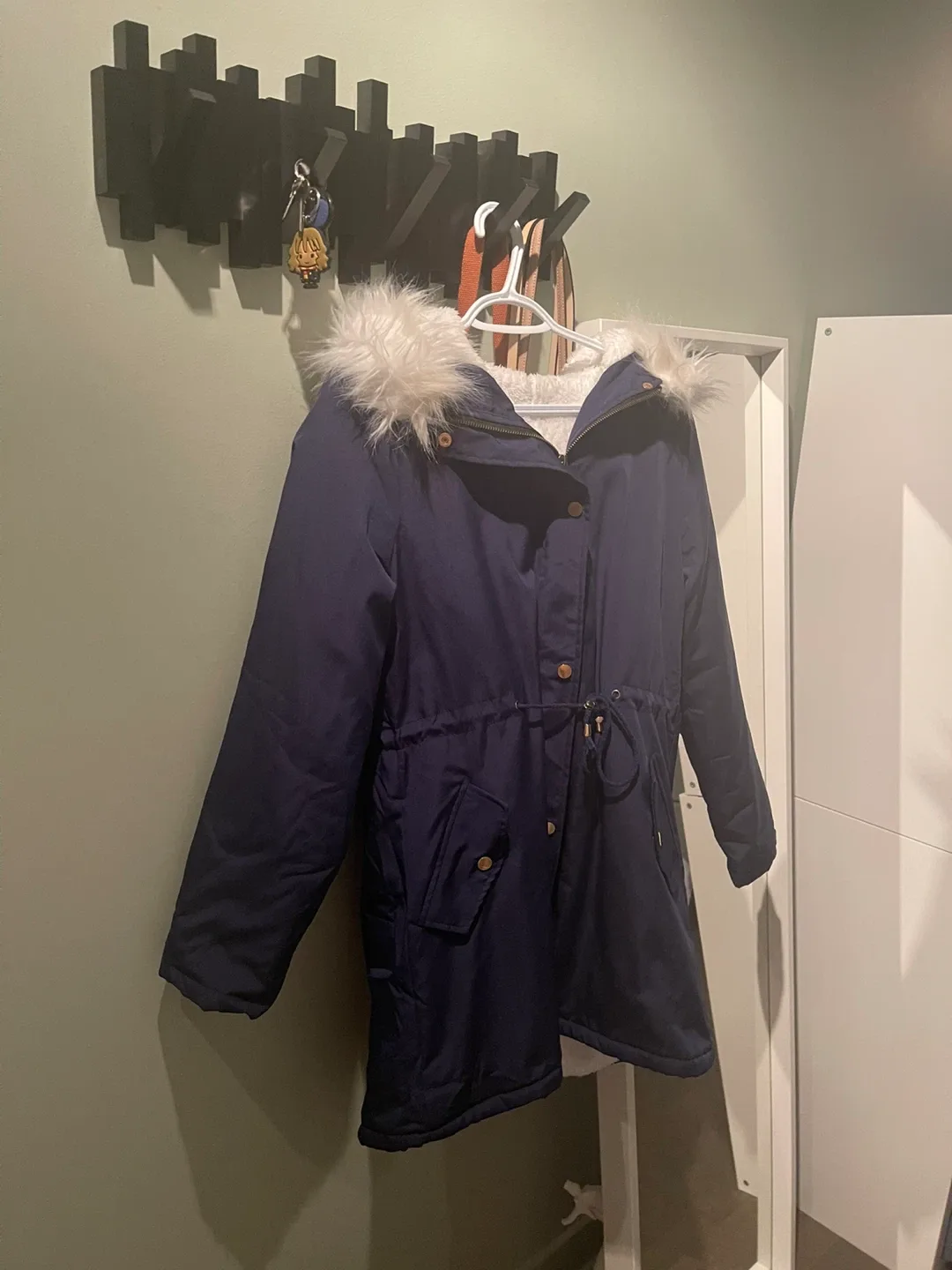 Navy Blue Winter Parka with Faux Fur Hood image indicator(2)