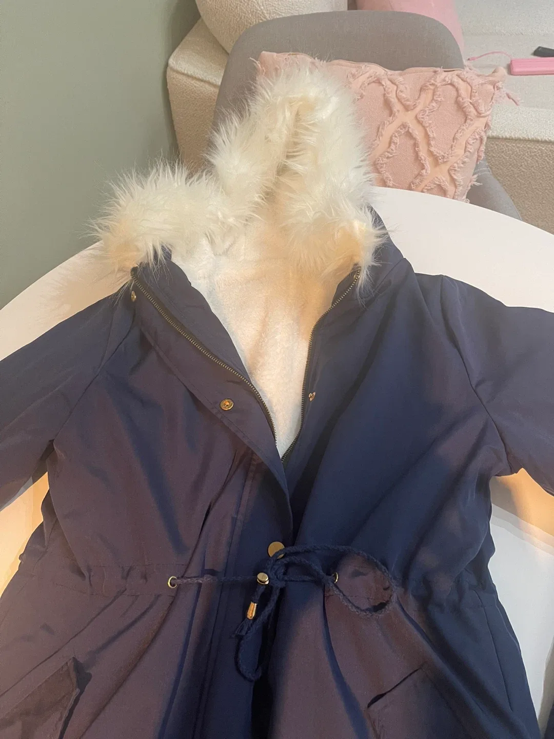 Navy Blue Winter Parka with Faux Fur Hood image indicator(6)