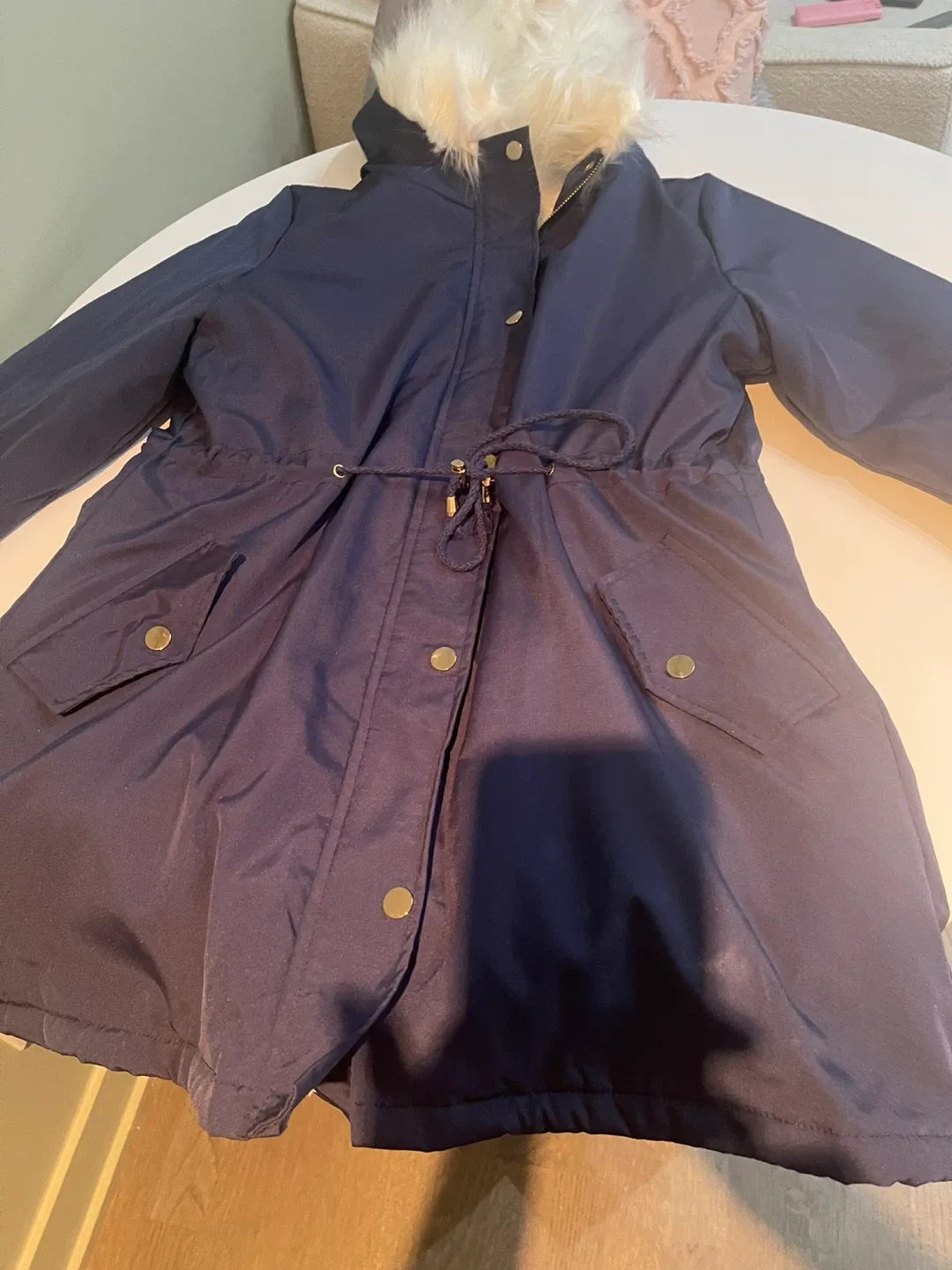 Navy Blue Winter Parka with Faux Fur Hood image indicator(3)