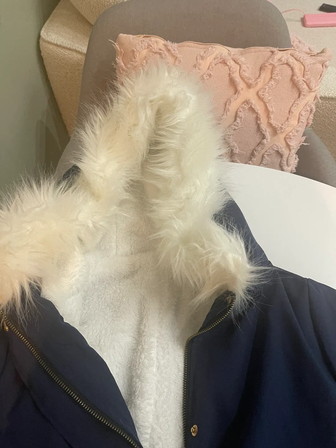 Navy Blue Winter Parka with Faux Fur Hood image indicator(7)