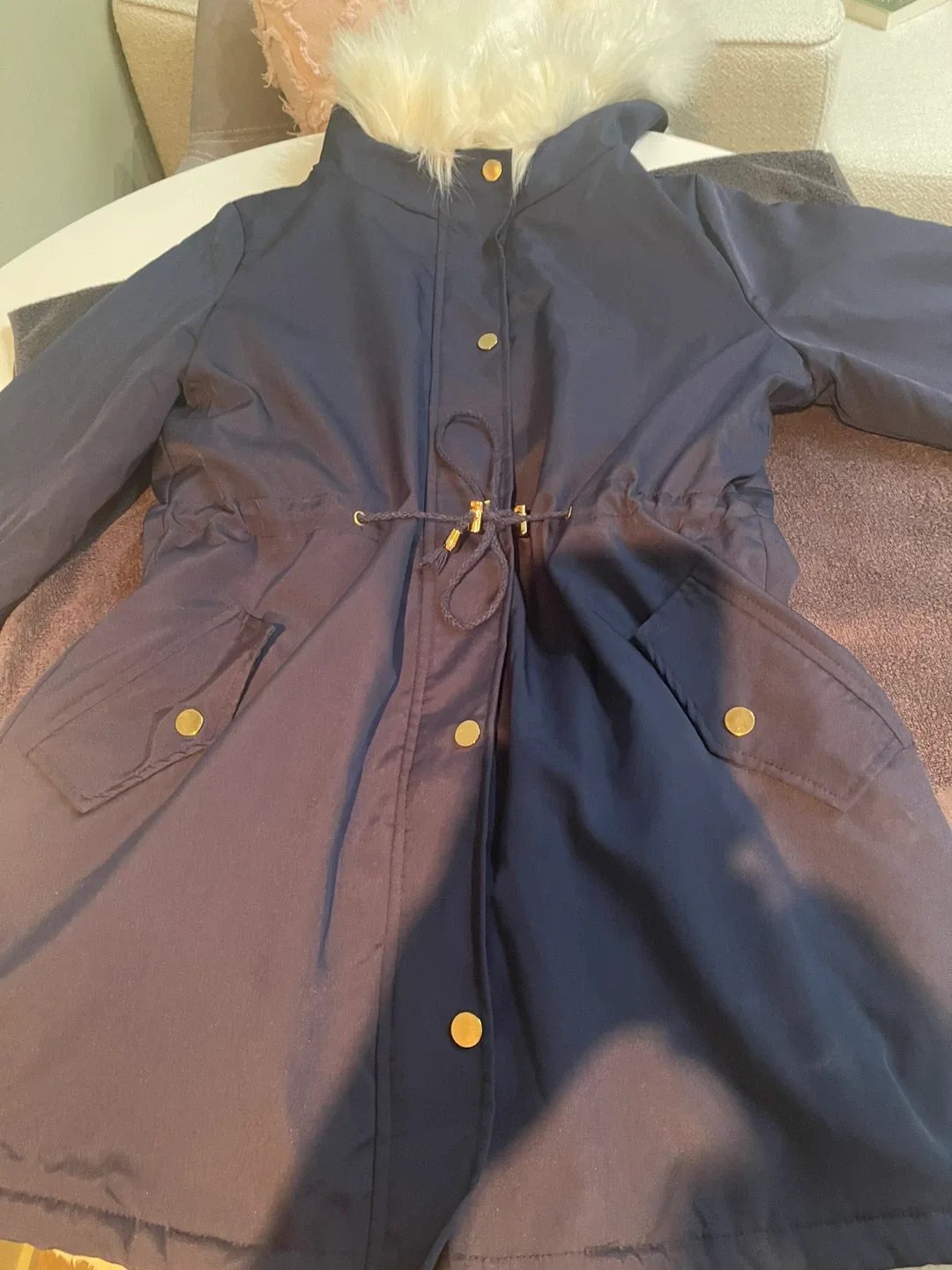 Navy Blue Winter Parka with Faux Fur Hood image indicator(8)