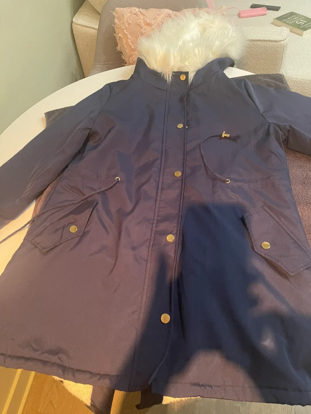 Navy Blue Winter Parka with Faux Fur Hood image indicator(9)