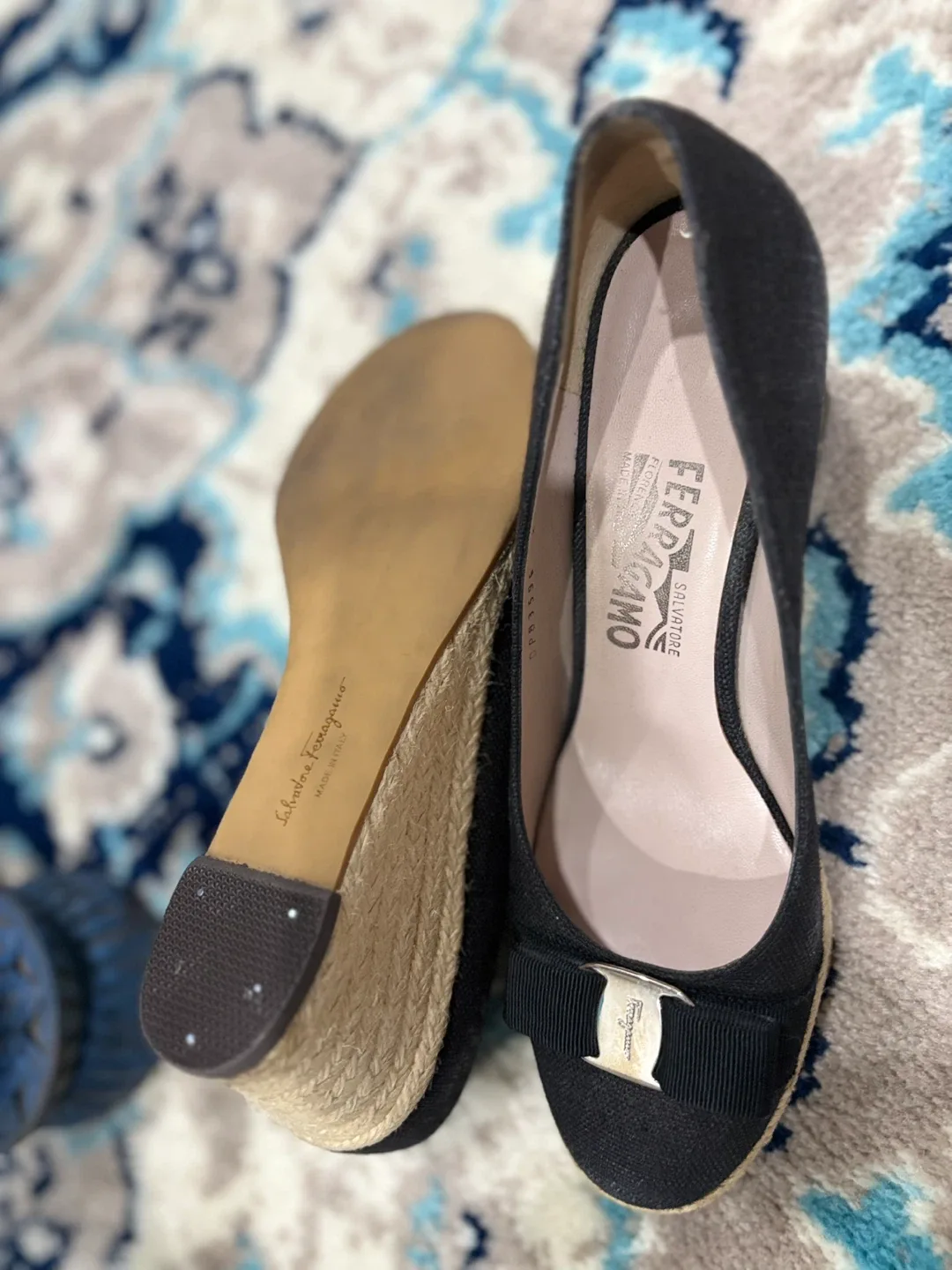 Salvatore Ferragamo Black Espadrille Wedges Size 9 image indicator(3)