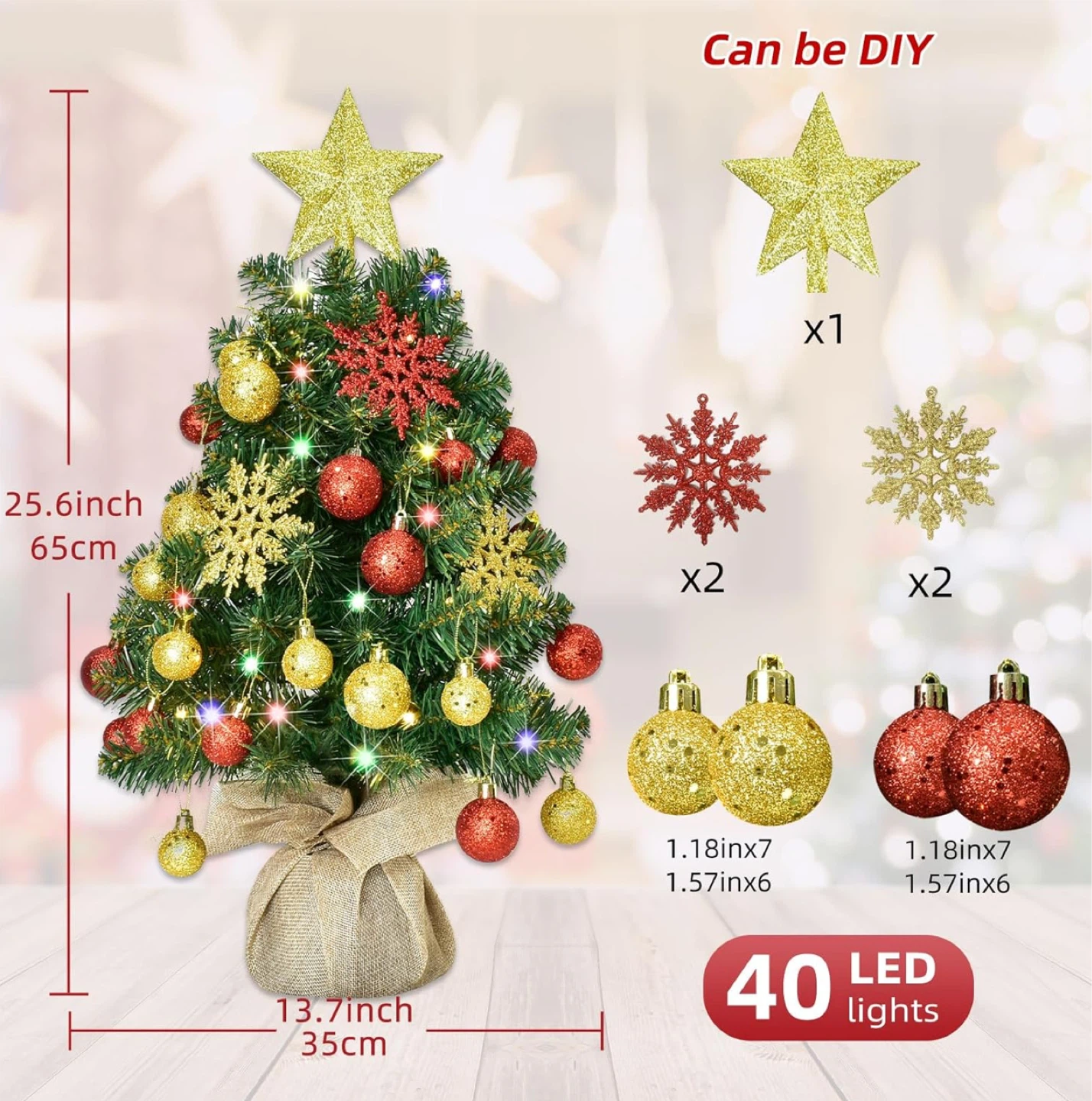 Hoyechi Mini Christmas Tree with Lights & Ornaments - 65cm - photo 2
