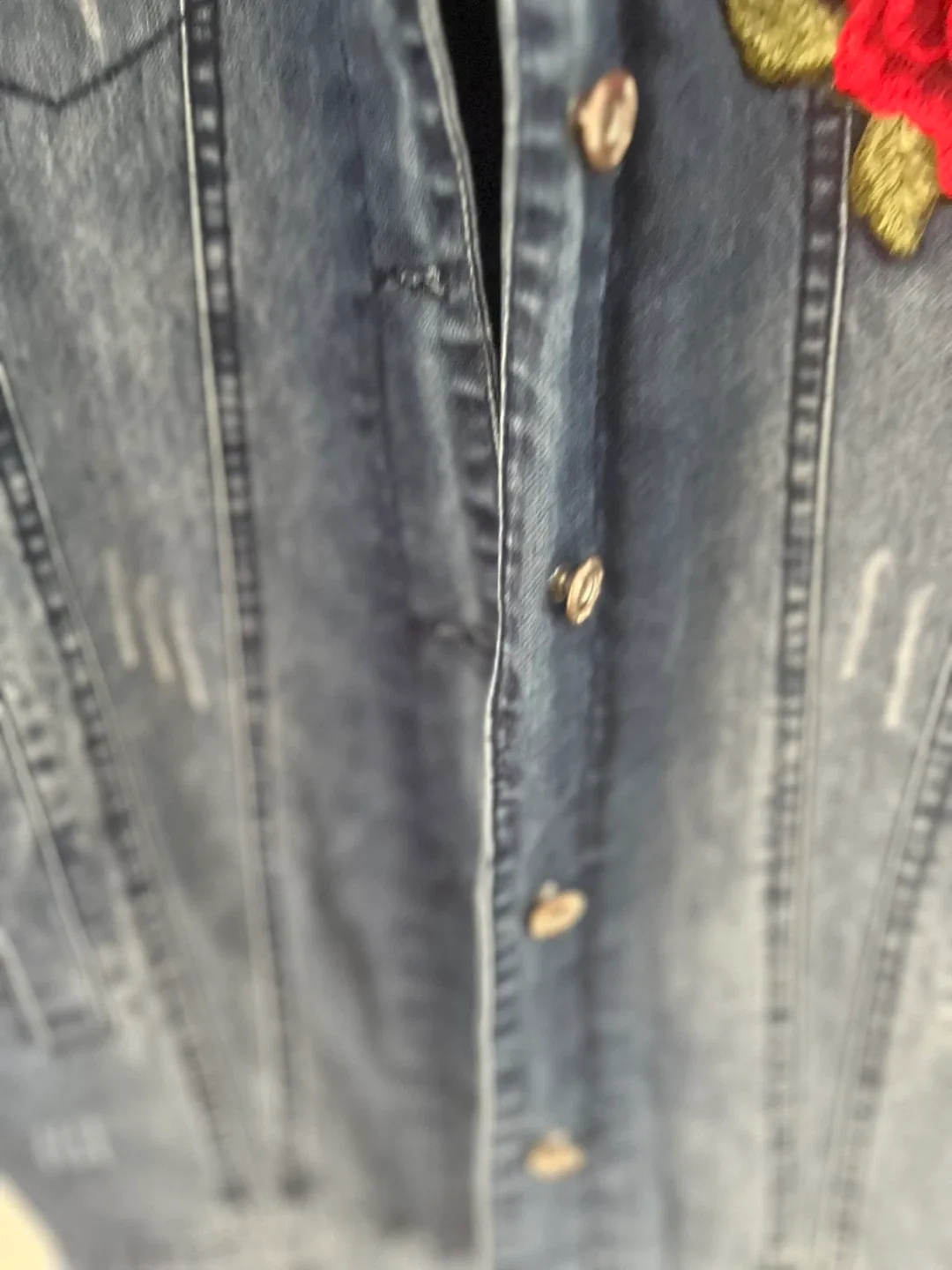 Denim Jacket with Faux Fur Collar & Rose Embroidery image indicator(10)