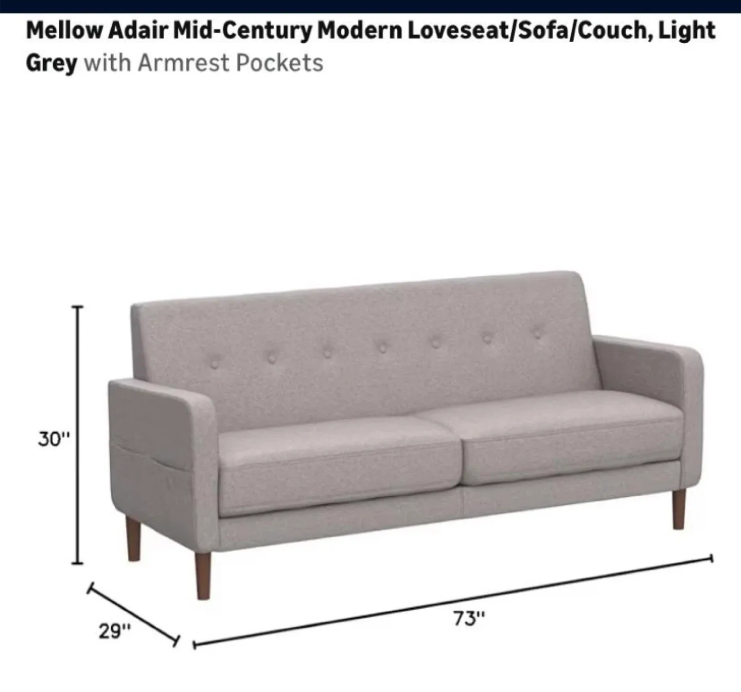 Mellow Adair Mid-Century Modern Loveseat - Light Grey image indicator(2)