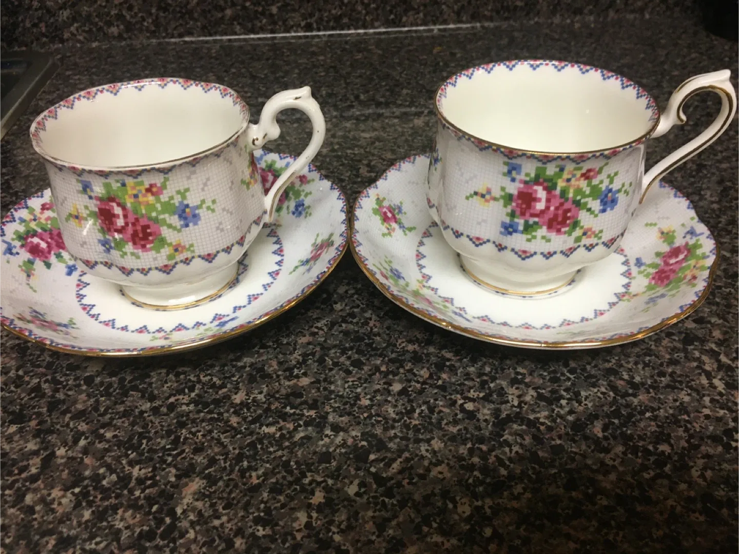 Royal Albert Petit Point China Tea Cups & Saucers