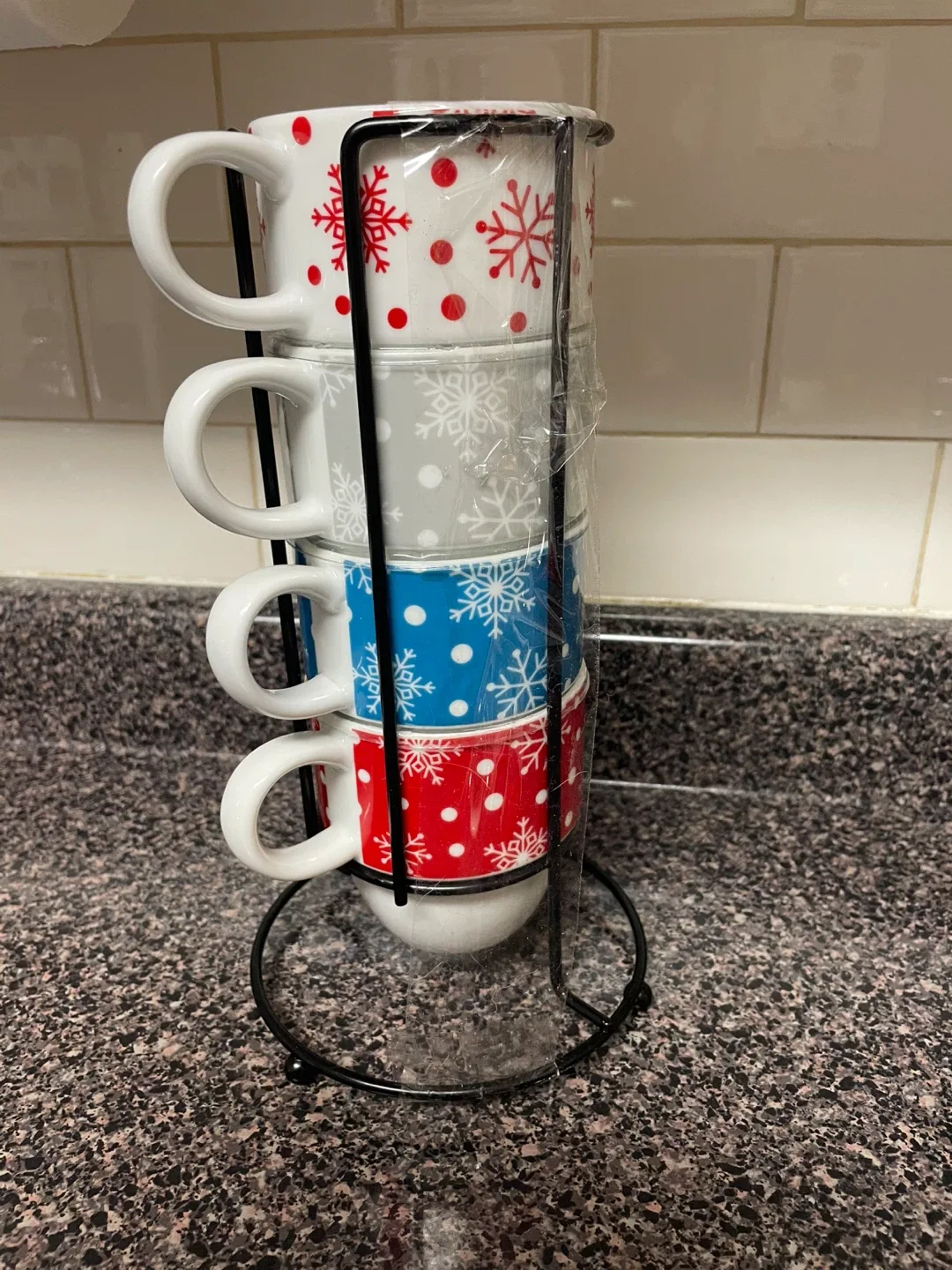 Stackable Christmas Mug Set with Stand