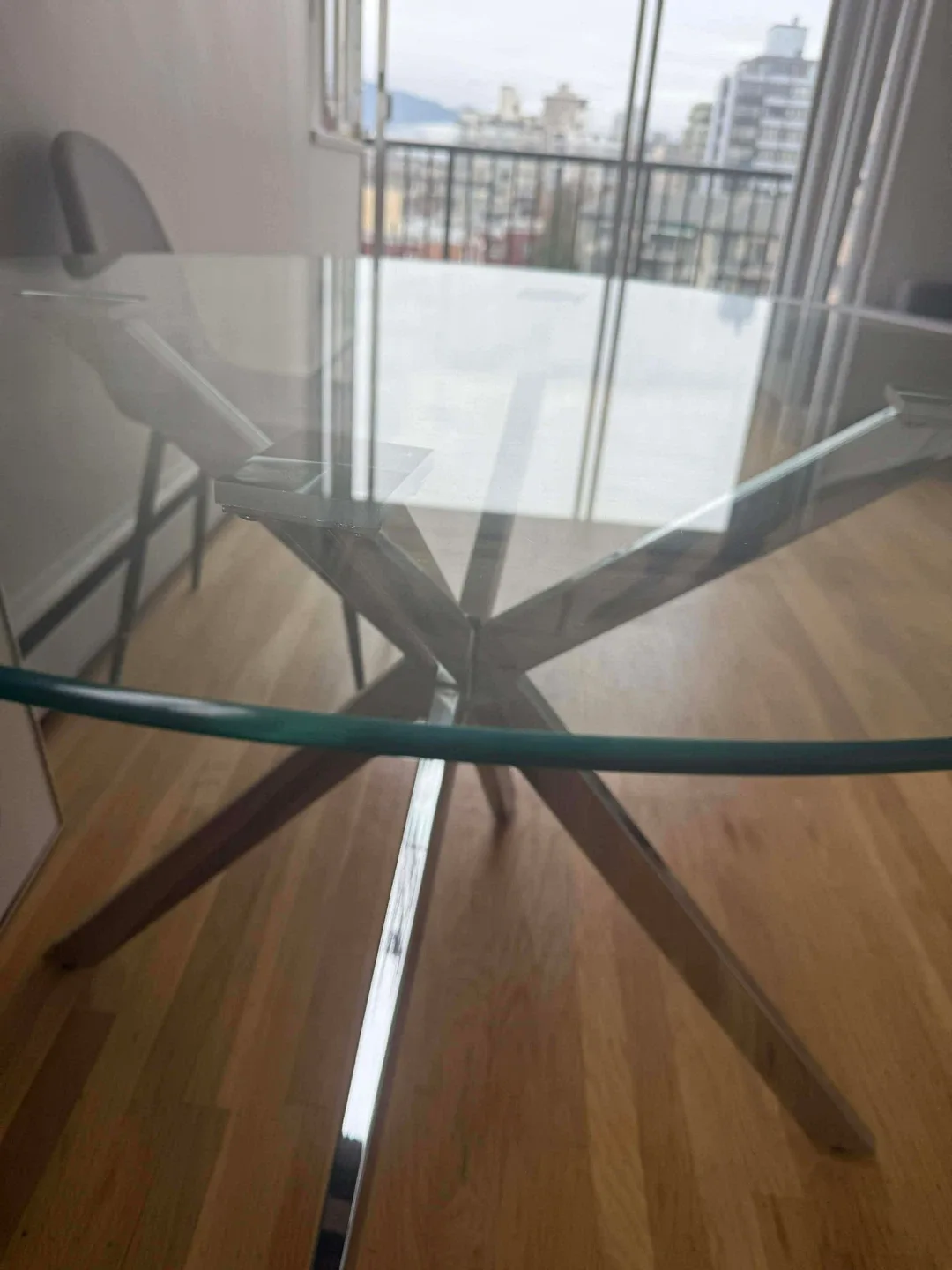 Glass Top Dining Table with Chrome Base and two chairs image indicator(2)