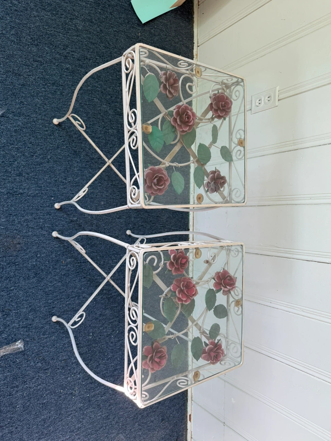 Pair of Vintage Floral Glass Top Side Tables - photo 2