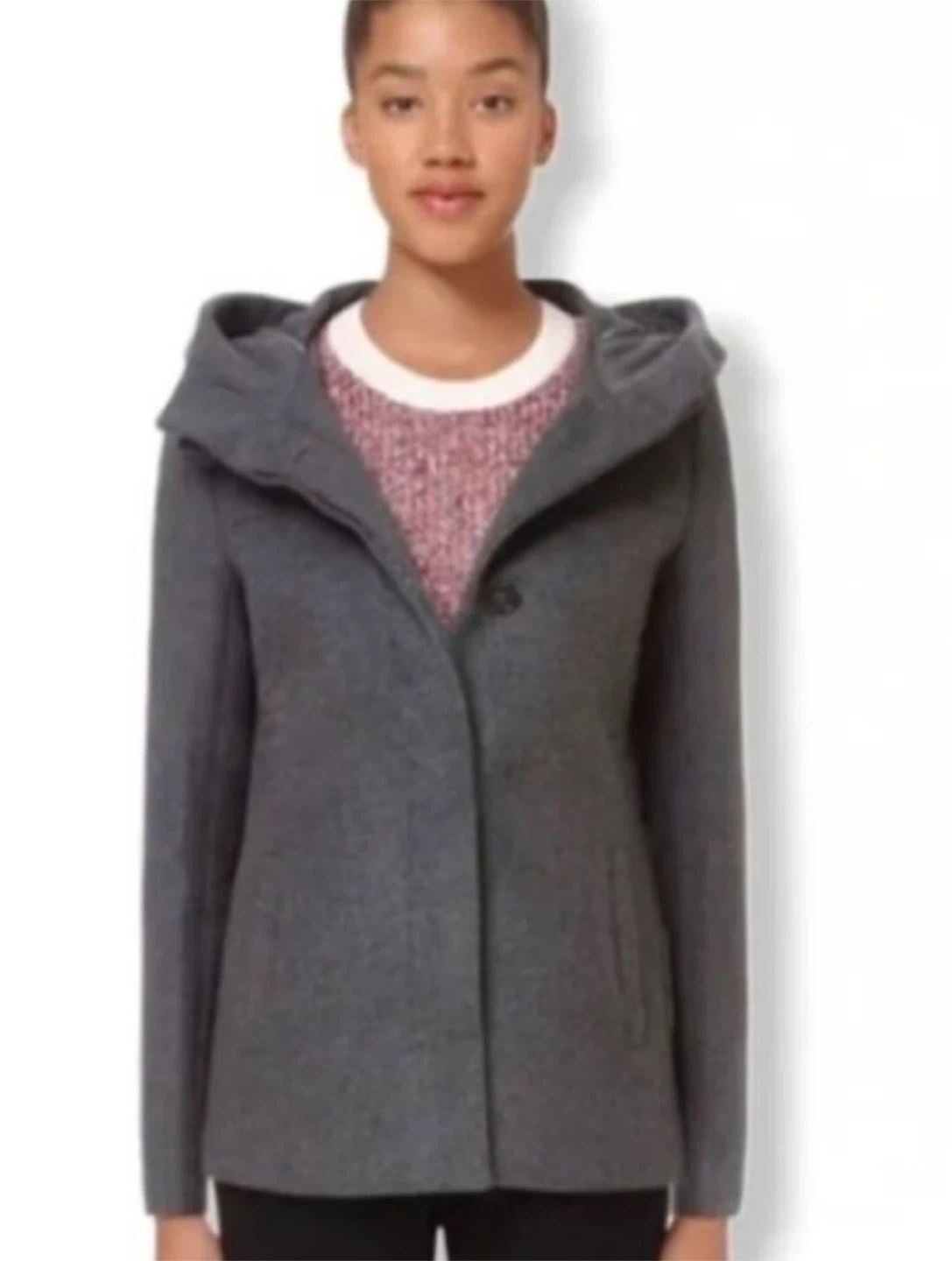 Babaton XS Grey Wool Blend Hooded Coat - photo 2