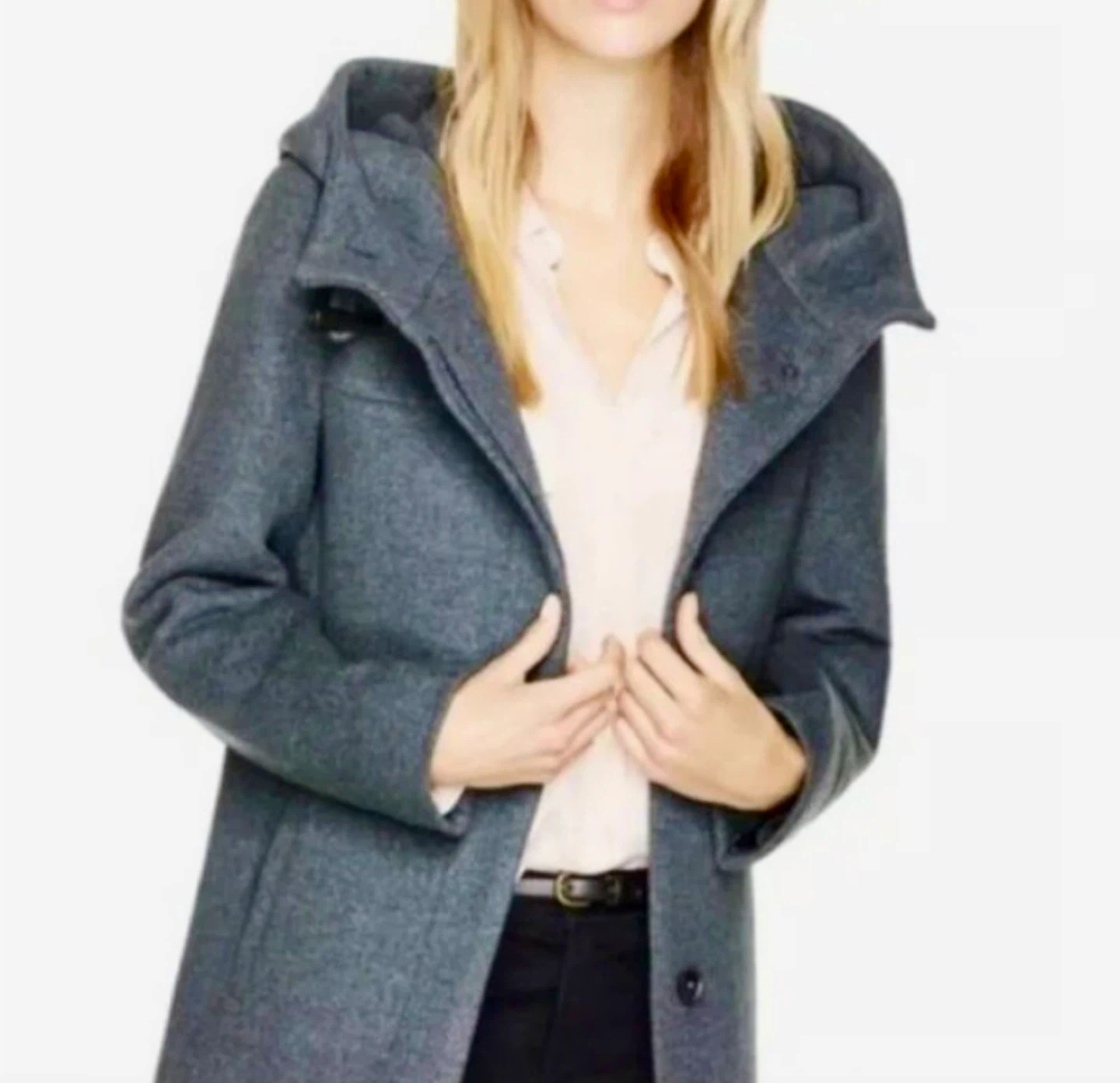 Babaton XS Grey Wool Blend Hooded Coat
