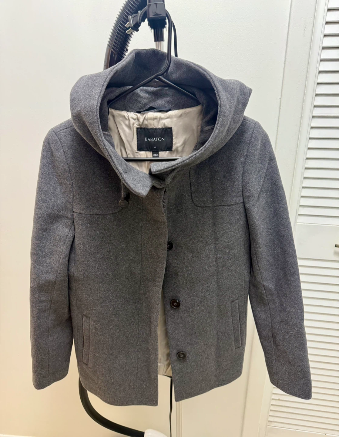 Babaton XS Grey Wool Blend Hooded Coat - photo 3