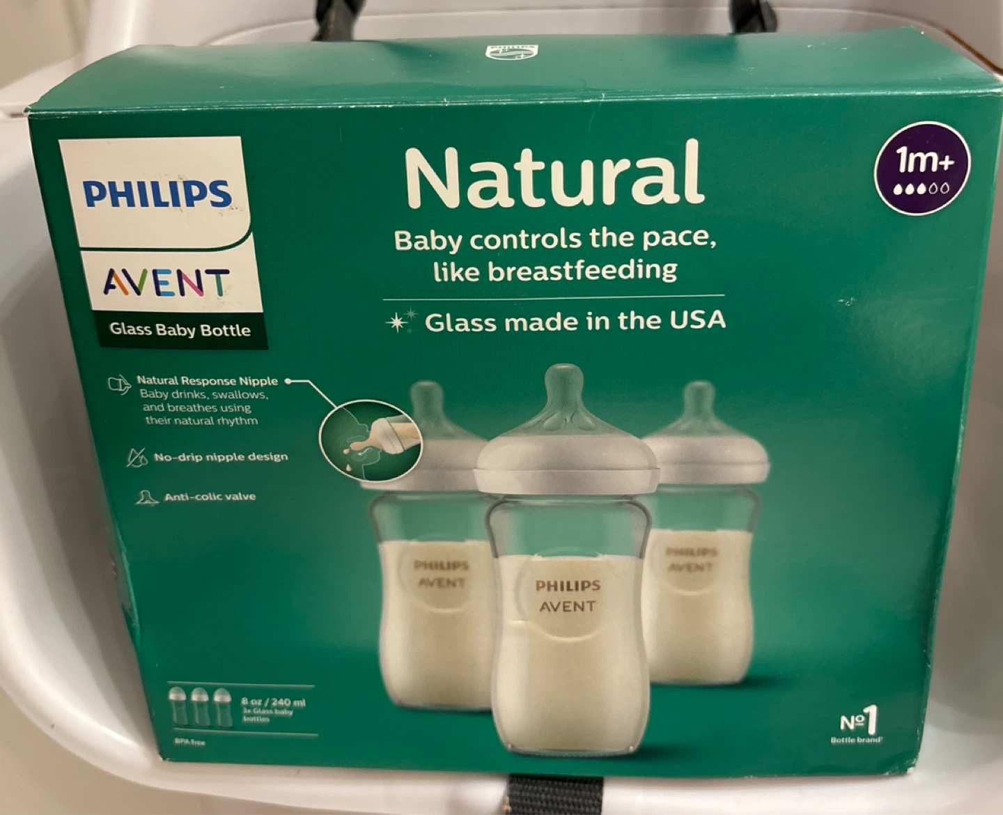 New Philips Avent Natural Glass Baby Bottle, 8oz, 3-pack