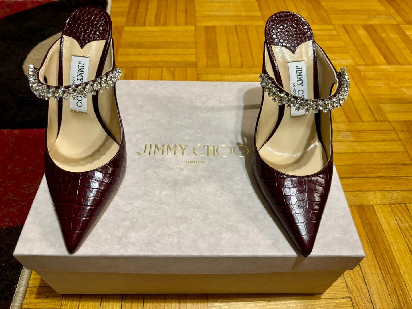 Jimmy Choo Burgundy Croc Heels - Size 37 image indicator(2)