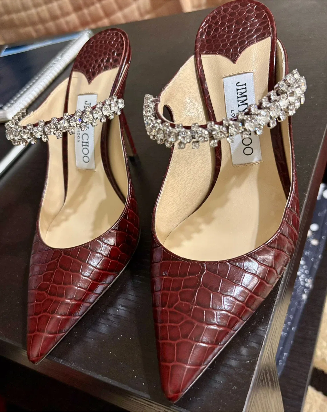 Jimmy Choo Burgundy Croc Heels - Size 37