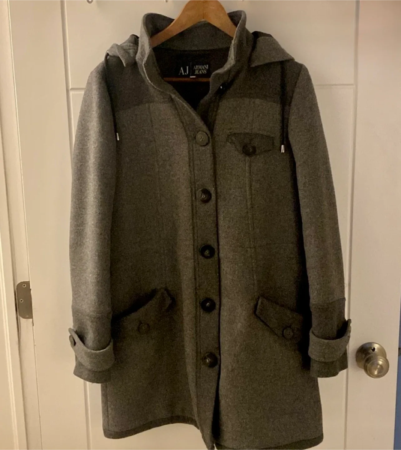 Armani Jeans Grey Wool Blend Hooded Coat - Size 40 image indicator(3)