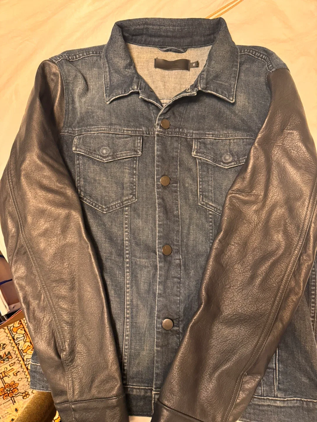 J Brand Denim Jacket with Leather Sleeves - XL