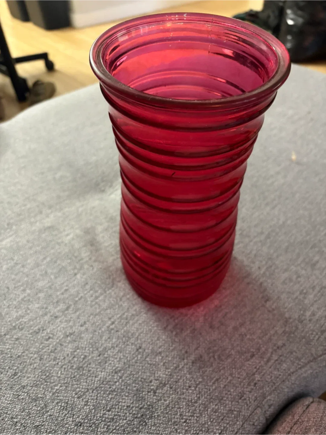 Red Ribbed Glass Vase