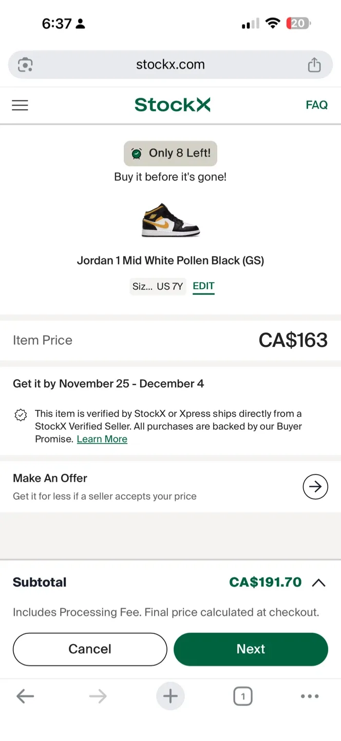 New unused Jordan 1 Mid White Pollen Black (GS) - Size US 7Y image indicator(2)