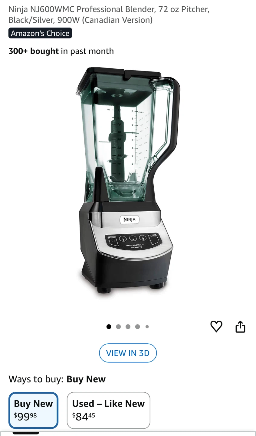 Ninja NJ600WMC Professional Blender - 72oz Pitcher
