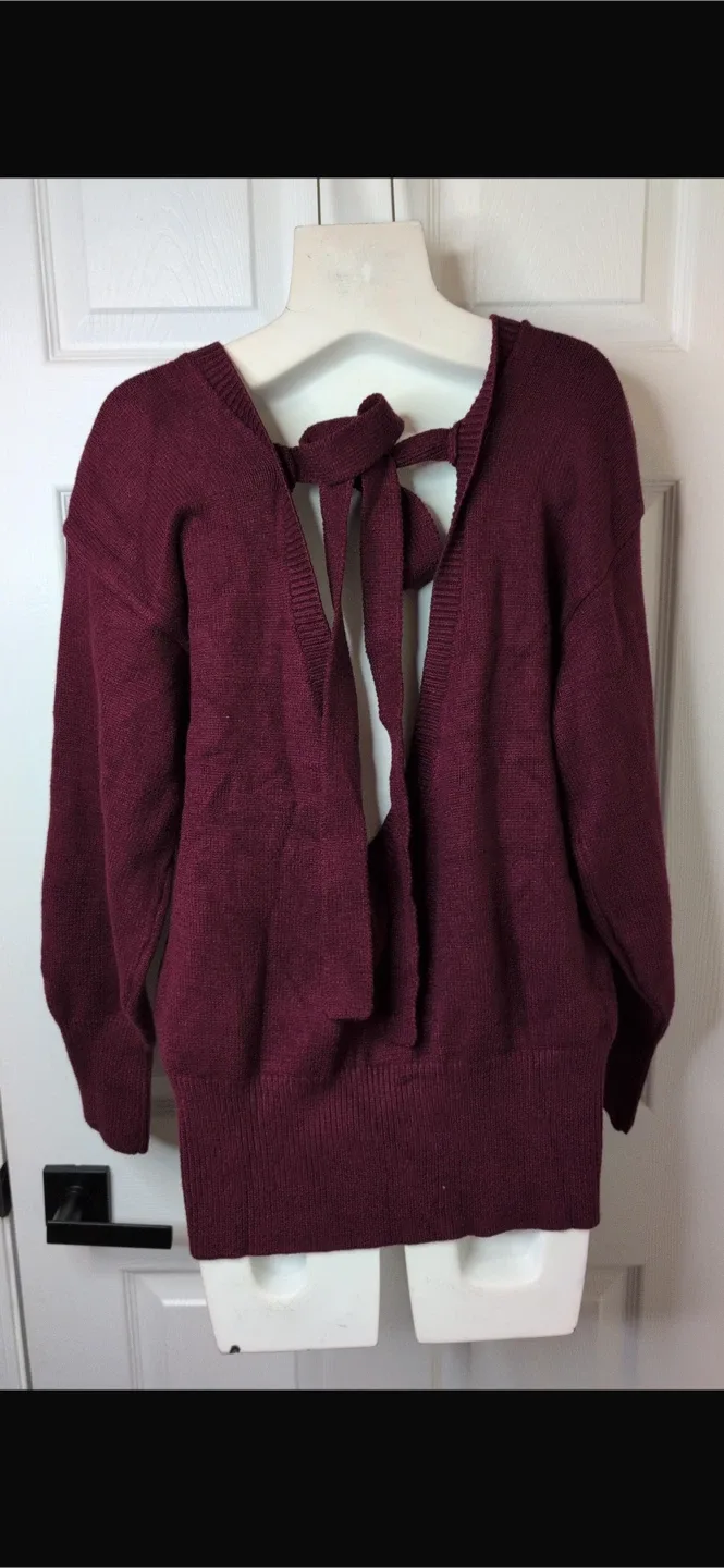 NEW! Women's Size M Burgundy Open Back Knit Sweater image indicator(6)