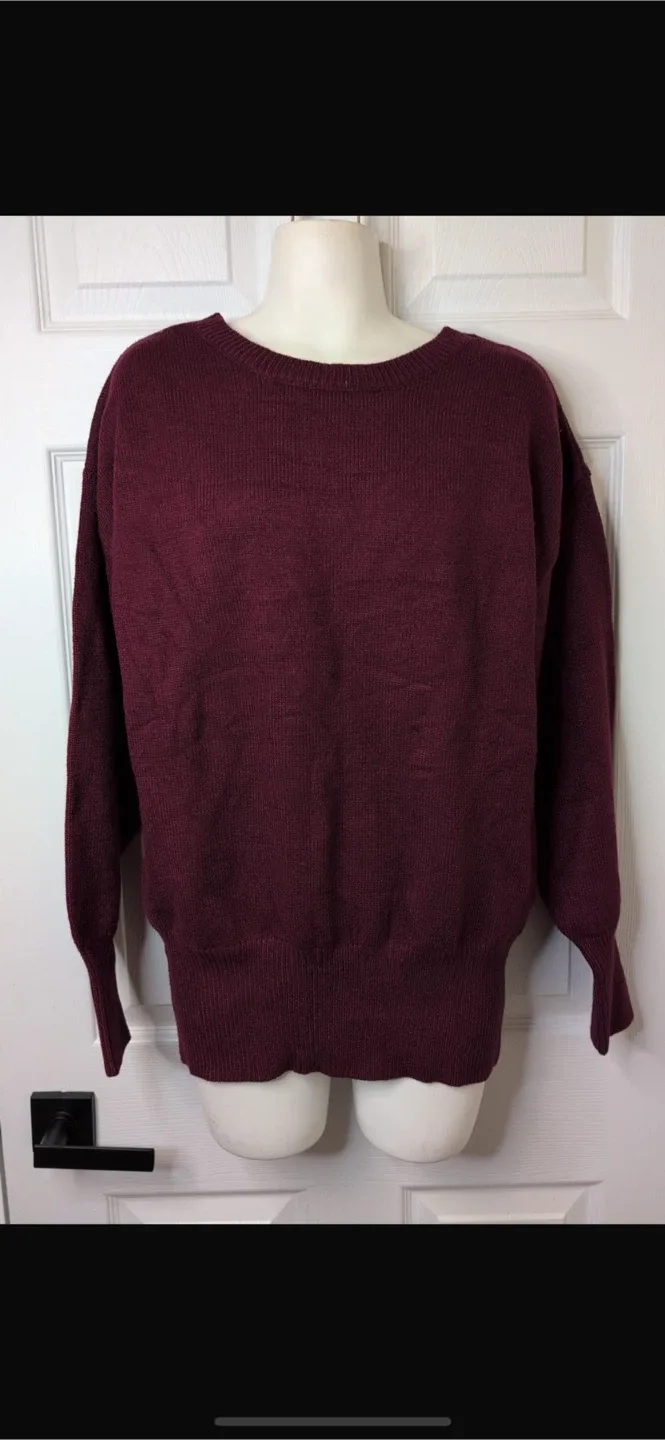NEW! Women's Size M Burgundy Open Back Knit Sweater image indicator(5)