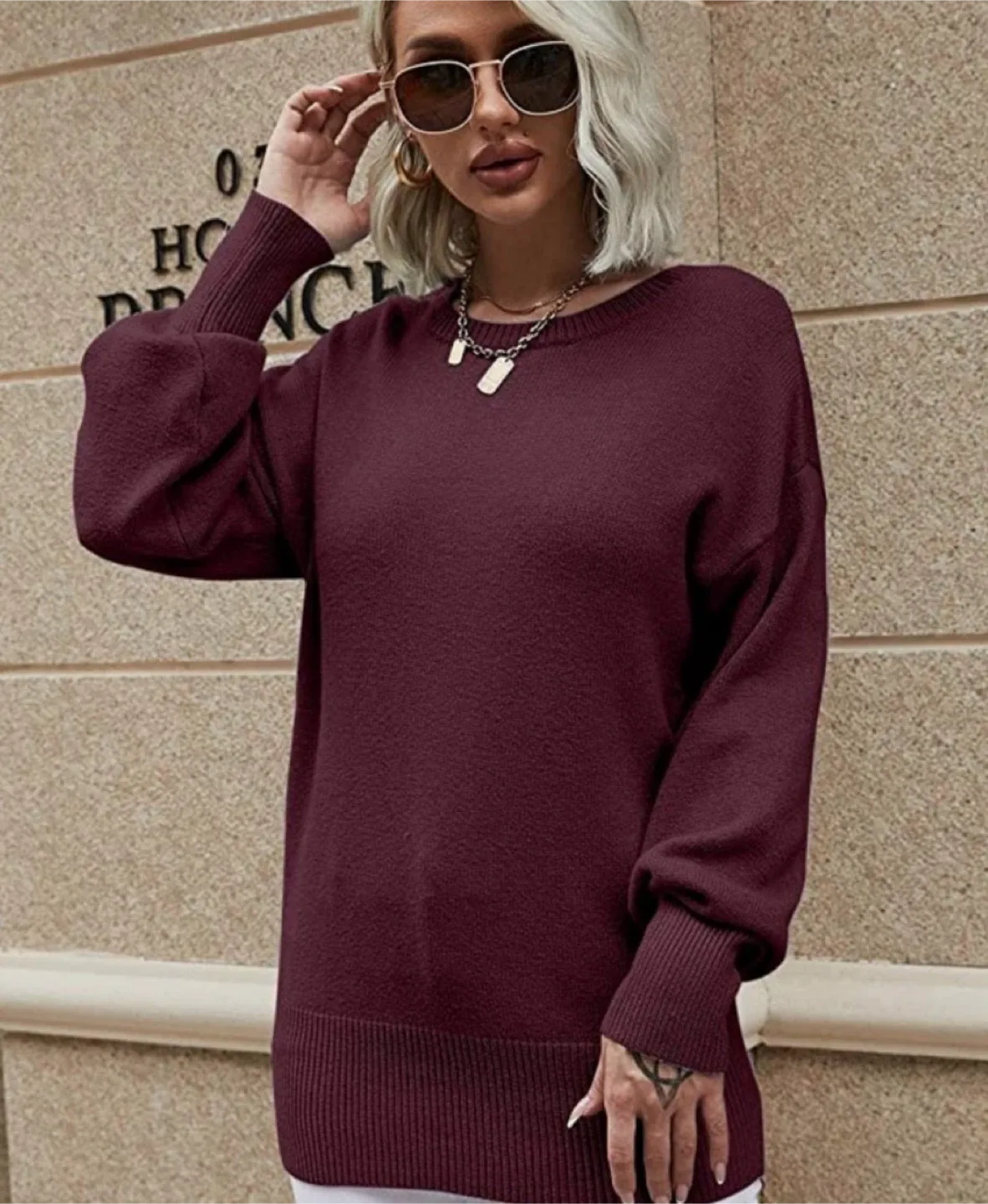 NEW! Women's Size M Burgundy Open Back Knit Sweater image indicator(4)