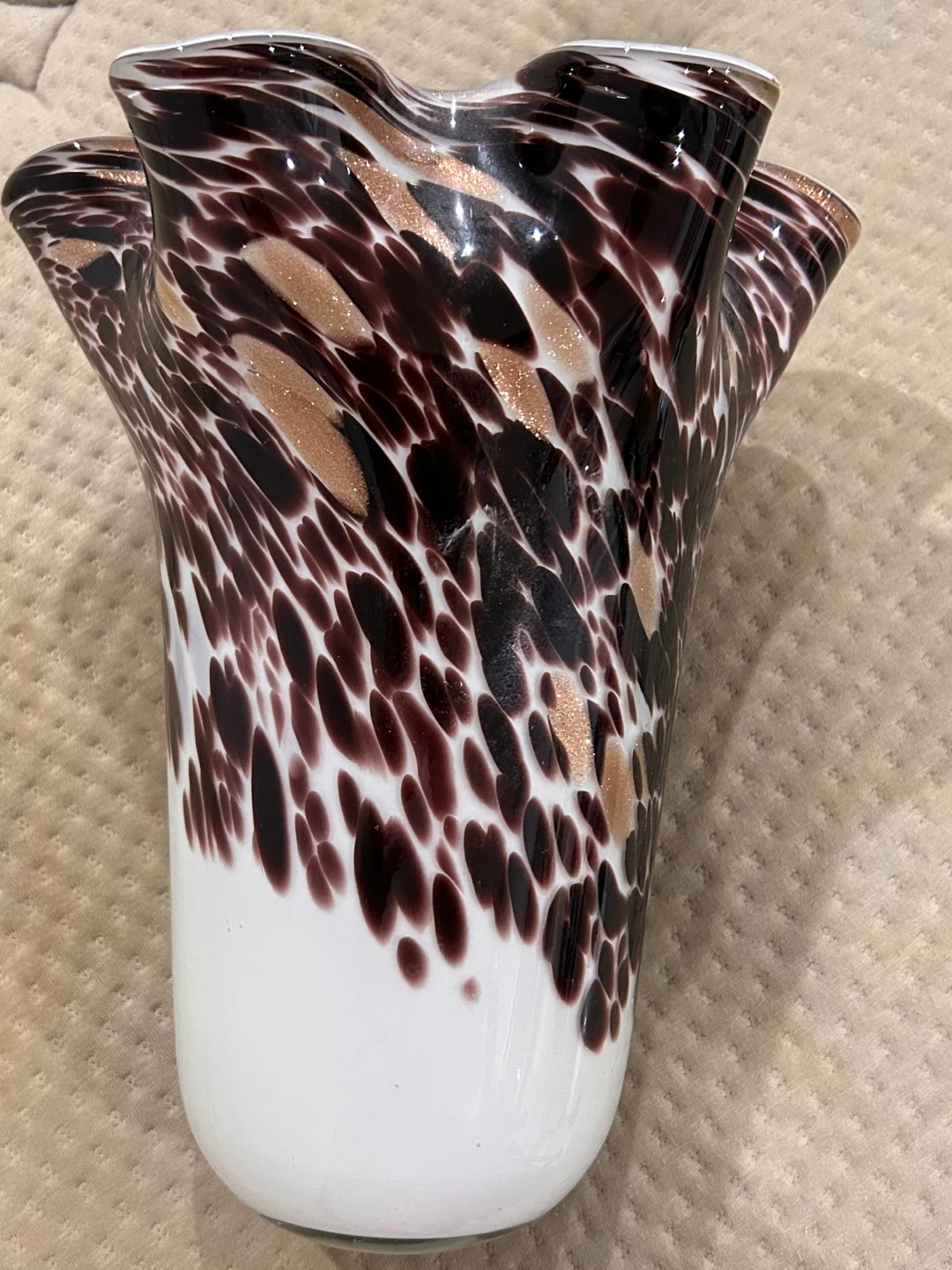 Hand Blown Art Glass Vase - Brown & White - photo 3