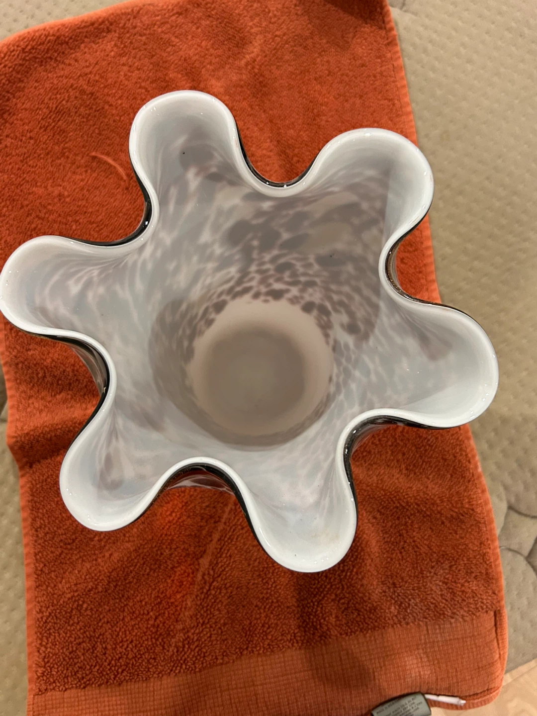 Hand Blown Art Glass Vase - Brown & White - photo 2