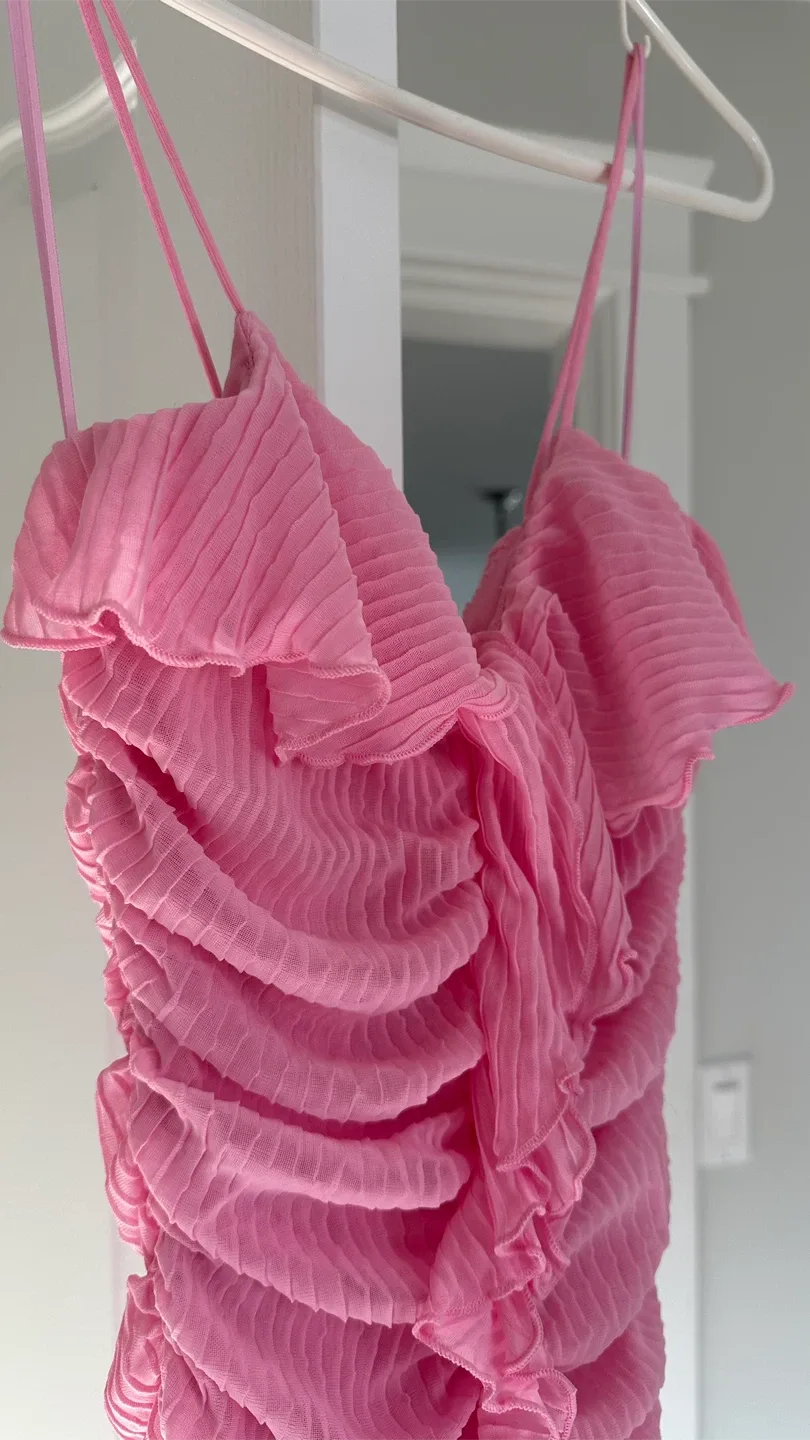 Zara Pink Ruched Mini Dress - Size S image indicator(3)