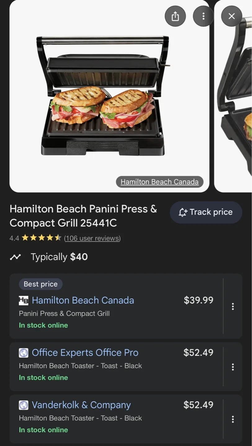 Hamilton Beach Panini Press & Compact Grill 25441C thumbnail