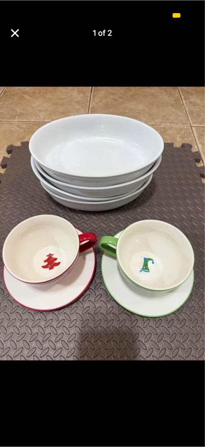 Christmas Tree & Gnome Mugs and Saucers Set