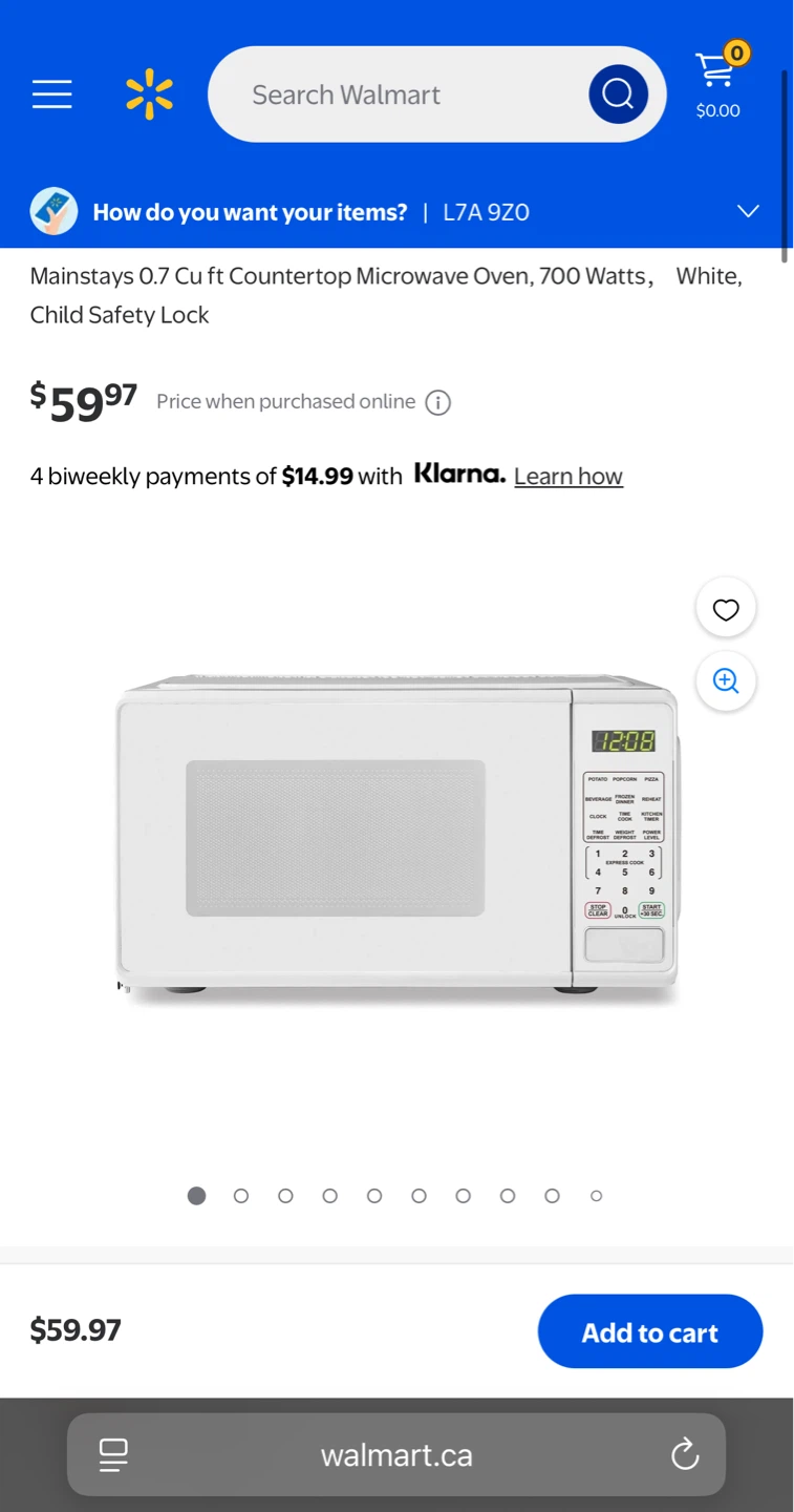 Mainstays 0.7 Cu Ft Countertop Microwave Oven