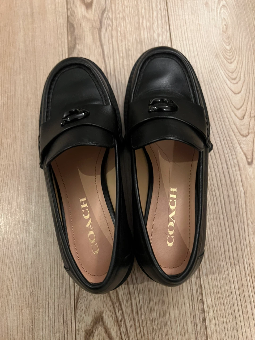 Coach Black Leather Loafers, Size 6